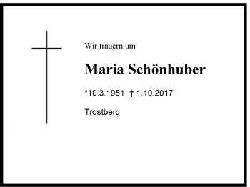 Traueranzeige von Maria Schönhuber von Region Chiemgau