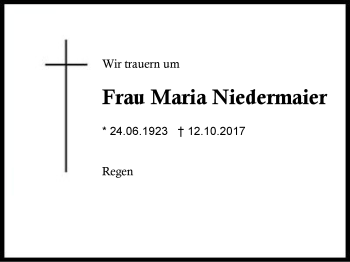 Traueranzeige von Maria Niedermaier von Region Berchtesgadener Land