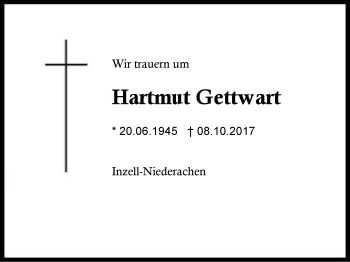 Traueranzeige von Hartmut Gettwart von Region Chiemgau