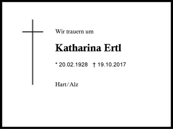 Traueranzeige von Katharina Ertl von Region Berchtesgadener Land