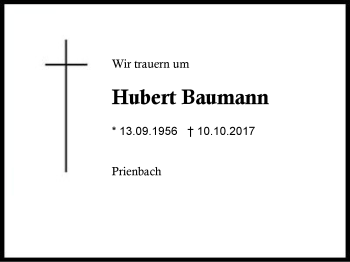 Traueranzeige von Hubert Baumann von Region Berchtesgadener Land