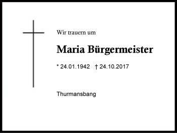 Traueranzeige von Maria Bürgermeister von Region Berchtesgadener Land