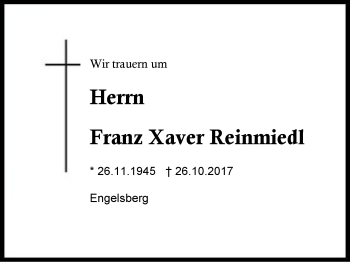 Traueranzeige von Franz Xaver Reinmiedl von Region Berchtesgadener Land