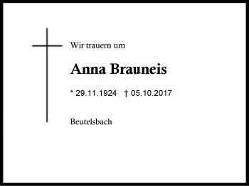 Traueranzeige von Anna Brauneis von Region Berchtesgadener Land