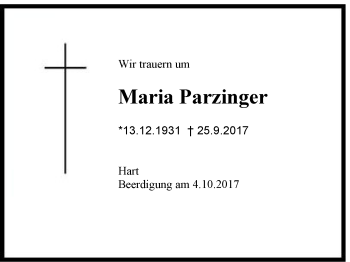 Traueranzeige von Maria Parzinger von Region Chiemgau