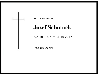 Traueranzeige von Josef Schmuck von Region Chiemgau