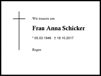 Traueranzeige von Anna Schicker von Region Berchtesgadener Land