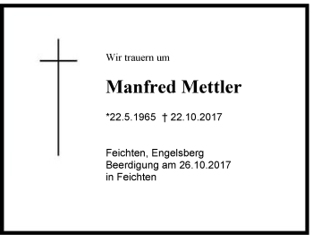 Traueranzeige von Manfred Mettler von Region Chiemgau