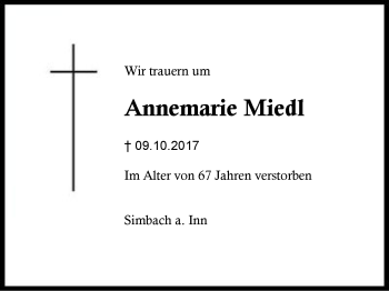 Traueranzeige von Annemarie Miedl von Region Berchtesgadener Land