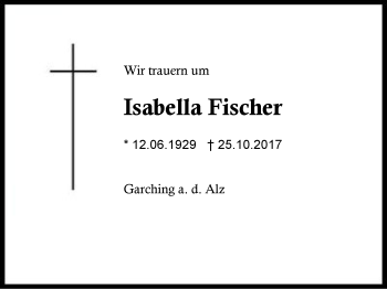 Traueranzeige von Isabella Fischer von Region Berchtesgadener Land