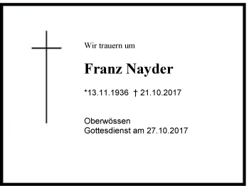 Traueranzeige von Franz Nayder von Region Chiemgau