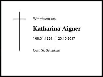 Traueranzeige von Katharina Aigner von Region Berchtesgadener Land