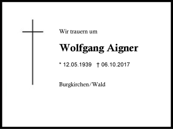 Traueranzeige von Wolfgang Aigner von Region Berchtesgadener Land