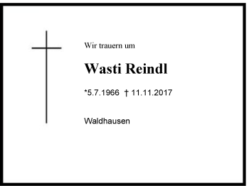 Traueranzeige von Wasti Reindl von Region Chiemgau