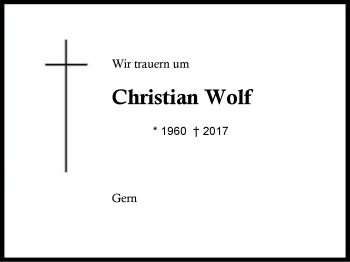 Traueranzeige von Christian Wolf von Region Berchtesgadener Land