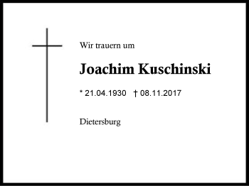 Traueranzeige von Joachim Kuschinski von Region Berchtesgadener Land