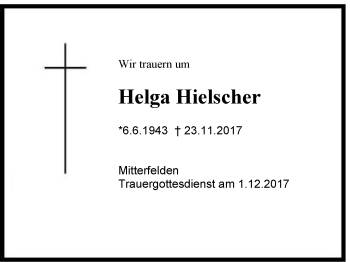 Traueranzeige von Helga Hielscher von Region Berchtesgadener Land