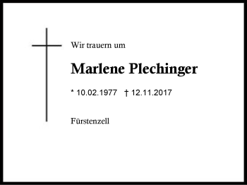 Traueranzeige von Marlene Plechinger von Region Berchtesgadener Land