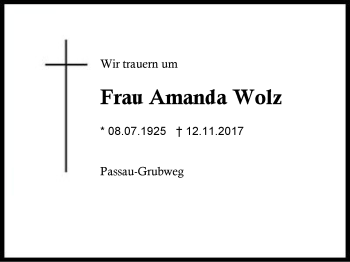 Traueranzeige von Amanda Wolz von Region Berchtesgadener Land