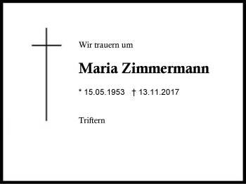 Traueranzeige von Maria Zimmermann von Region Berchtesgadener Land