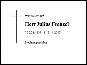 Traueranzeige von Julius Frenzel von Region Berchtesgadener Land