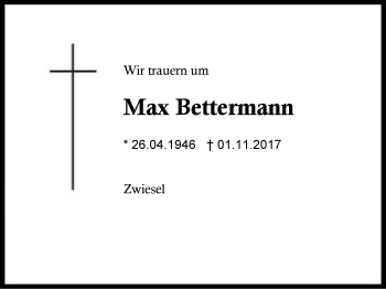 Traueranzeige von Max Bettermann von Region Berchtesgadener Land