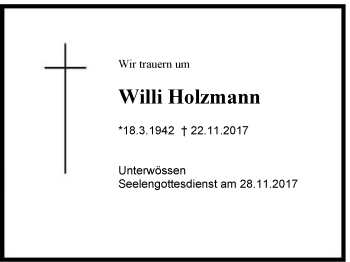 Traueranzeige von Willi Holzmann von Region Chiemgau