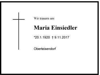 Traueranzeige von Maria Einsiedler von Region Berchtesgadener Land