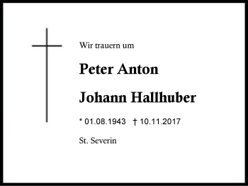 Traueranzeige von Peter Anton Johann Hallhuber von Region Berchtesgadener Land