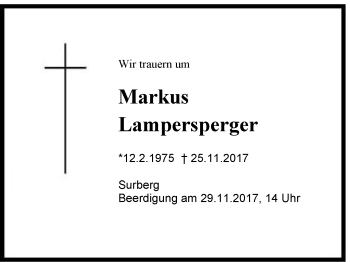 Traueranzeige von Markus Lampersperger von Region Chiemgau