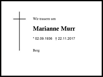 Traueranzeige von Marianne Murr von Region Berchtesgadener Land