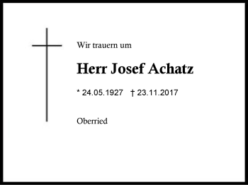 Traueranzeige von Josef Achatz von Region Berchtesgadener Land