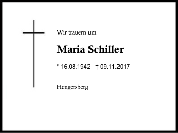 Traueranzeige von Maria Schiller von Region Berchtesgadener Land