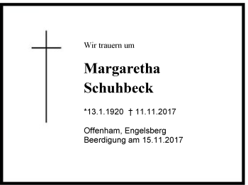 Traueranzeige von Margaretha Schuhbeck von Region Chiemgau