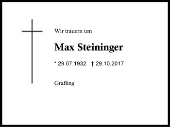 Traueranzeige von Max Steininger von Region Berchtesgadener Land