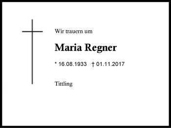 Traueranzeige von Maria Regner von Region Berchtesgadener Land