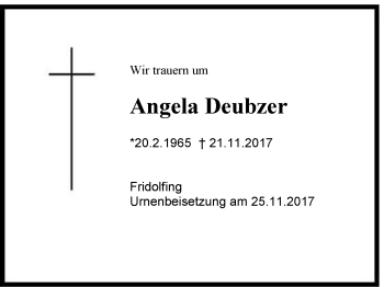 Traueranzeige von Angela Deubzer von Region Chiemgau