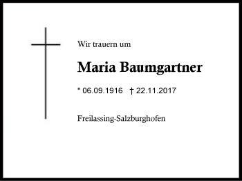 Traueranzeige von Maria Baumgartner von Region Berchtesgadener Land