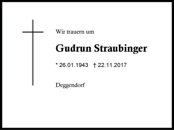 Traueranzeige von Gudrun Straubinger von Region Berchtesgadener Land