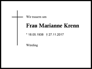 Traueranzeige von Marianne Krenn von Region Berchtesgadener Land