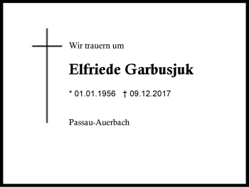 Traueranzeige von Elfriede Garbusjuk von Region Berchtesgadener Land