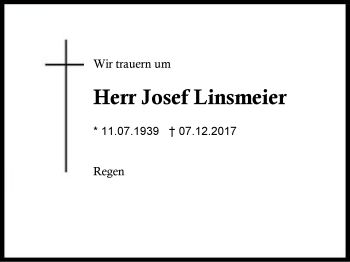 Traueranzeige von Josef Linsmeier von Region Berchtesgadener Land