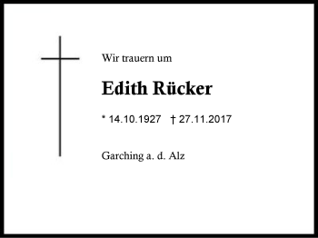 Traueranzeige von Edith Rücker von Region Berchtesgadener Land