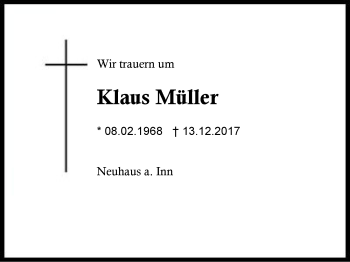 Traueranzeige von Klaus Müller von Region Berchtesgadener Land