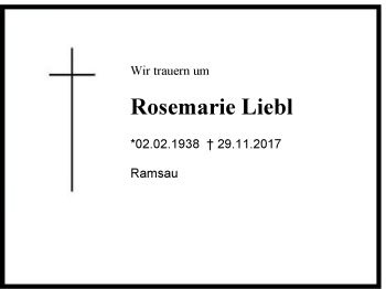 Traueranzeige von Rosemarie Liebl von Region Berchtesgadener Land