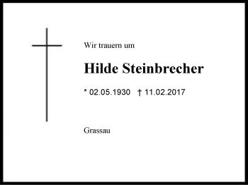 Traueranzeige von Hilde Steinbrecher von Region Chiemgau