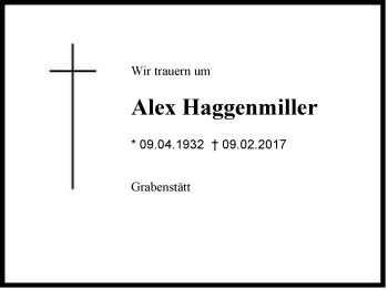 Traueranzeige von Alex Haggenmiller von Region Chiemgau