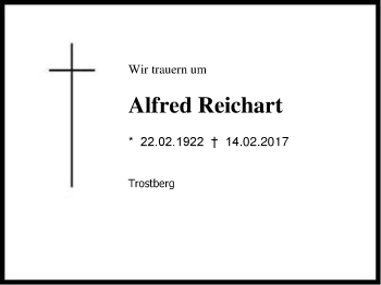 Traueranzeige von Alfred Reichart von Region Chiemgau