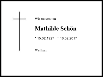 Traueranzeige von Mathilde Schön von Region Berchtesgadener Land