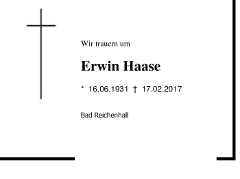 Traueranzeige von Erwin  Haase von Region Berchtesgadener Land